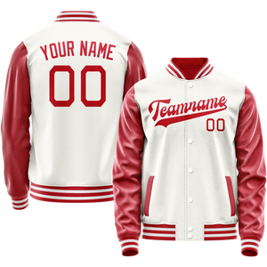 Custom White Texas-Orange Solid Color Varsity Letterman Jacket