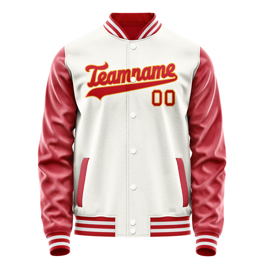 Custom White Red Solid Color Varsity Letterman Jacket