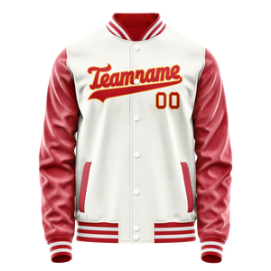 Custom White Red Solid Color Varsity Letterman Jacket