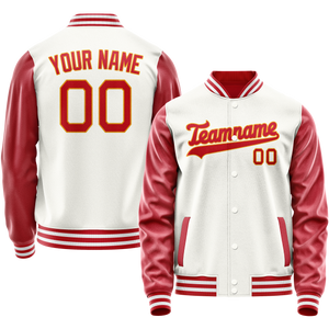 Custom White Red Solid Color Varsity Letterman Jacket