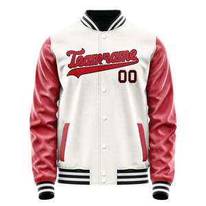 Custom White Red Solid Color Varsity Letterman Jacket