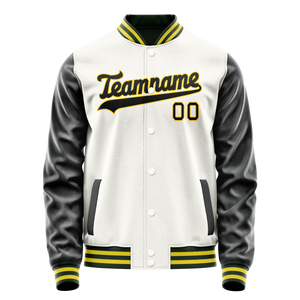Custom White Black Solid Color Varsity Letterman Jacket