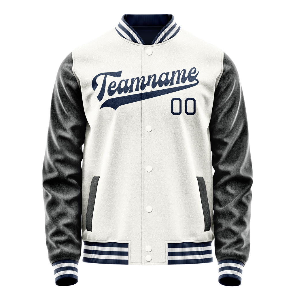 Custom White Black Solid Color Varsity Letterman Jacket