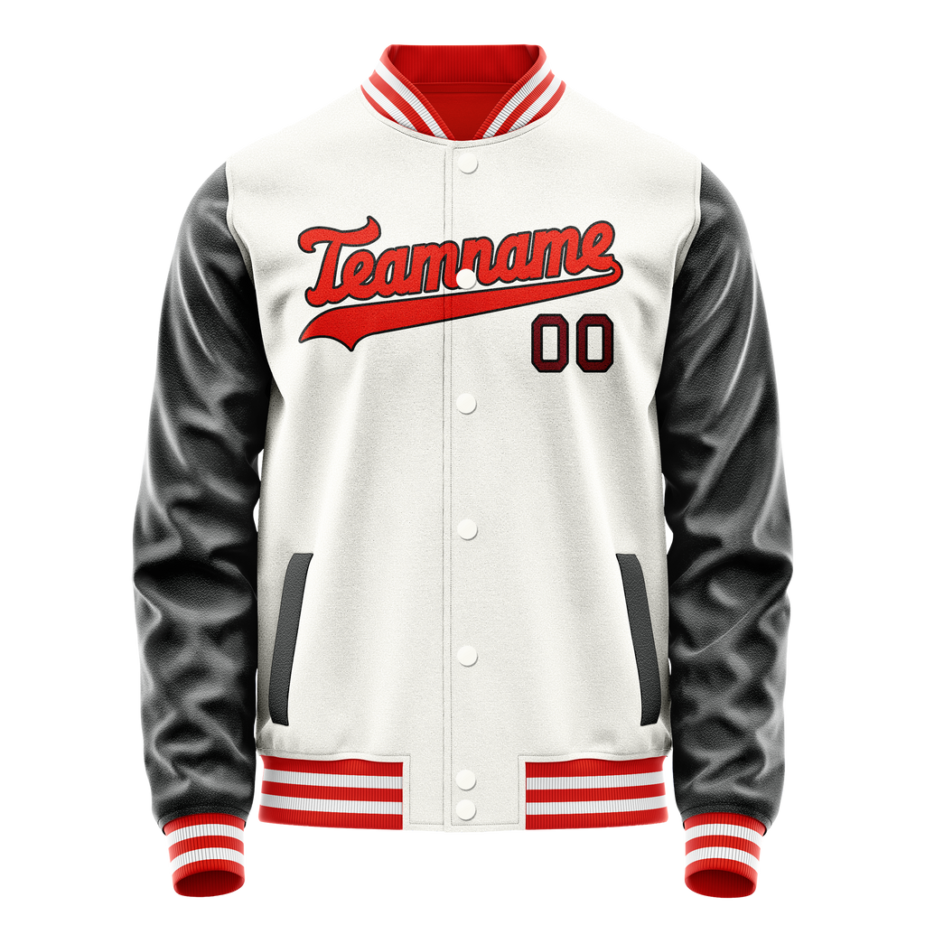 Custom White Black Solid Color Varsity Letterman Jacket