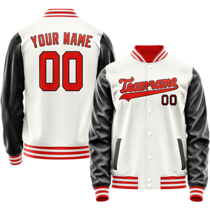 Custom White Black Solid Color Varsity Letterman Jacket