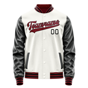 Custom White Black Solid Color Varsity Letterman Jacket