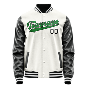 Custom White Black Solid Color Varsity Letterman Jacket