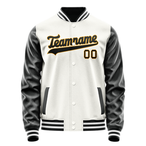 Custom White Black Solid Color Varsity Letterman Jacket