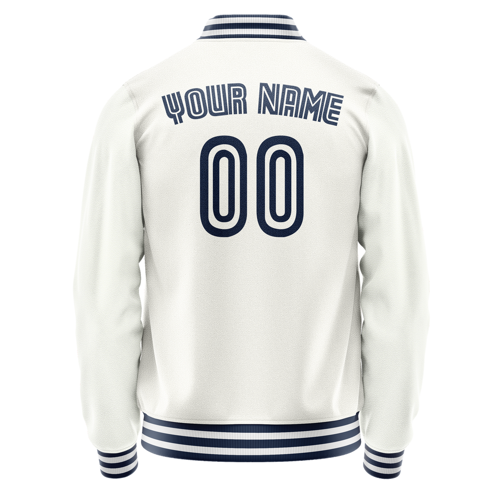 Custom White Navy Solid Color Varsity Letterman Jacket