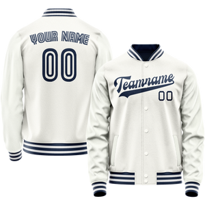 Custom White Navy Solid Color Varsity Letterman Jacket
