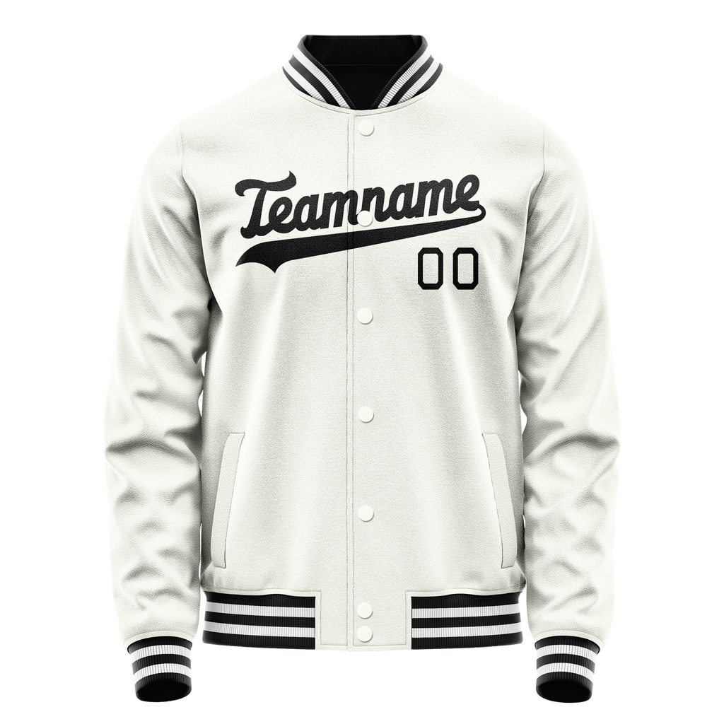 Custom White Black Solid Color Varsity Letterman Jacket