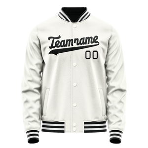 Custom White Black Solid Color Varsity Letterman Jacket
