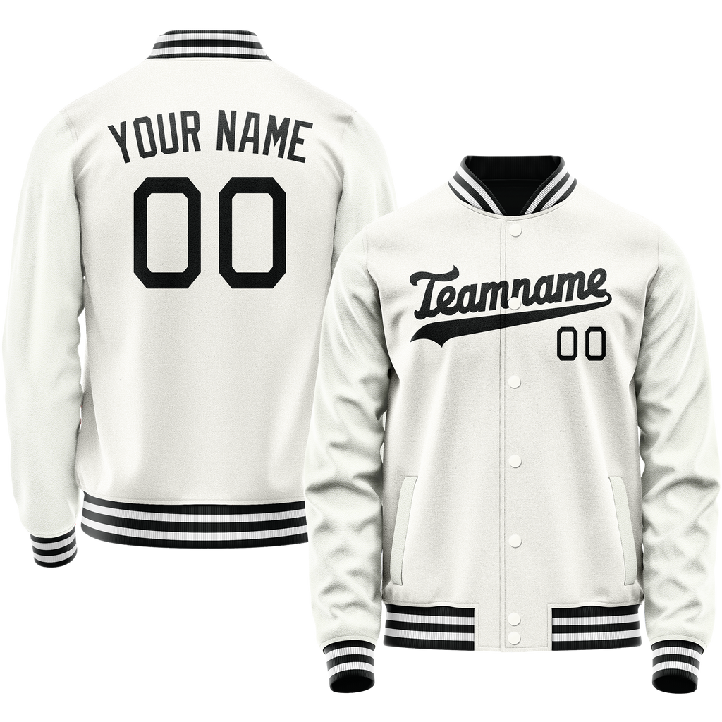 Custom White Black Solid Color Varsity Letterman Jacket