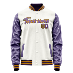 Custom White Purple Solid Color Varsity Letterman Jacket