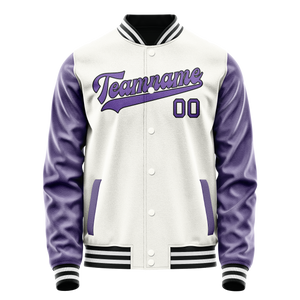 Custom White Purple Solid Color Varsity Letterman Jacket