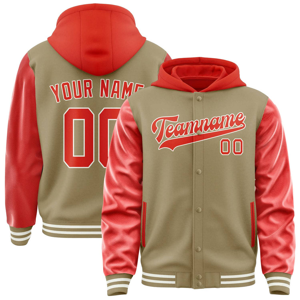 Custom Light Khaki Orange Red Jacket