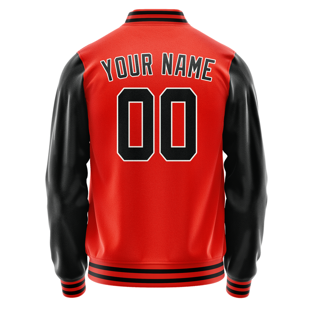 Custom Orange Black Solid Color Varsity Letterman Jacket