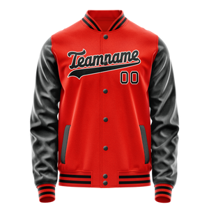 Custom Orange Black Solid Color Varsity Letterman Jacket