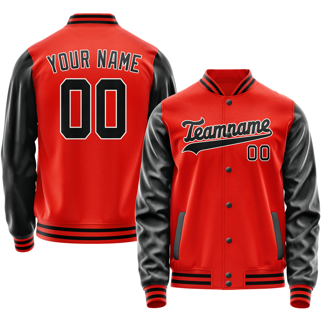 Custom Orange Black Solid Color Varsity Letterman Jacket