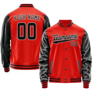 Custom Orange Black Solid Color Varsity Letterman Jacket