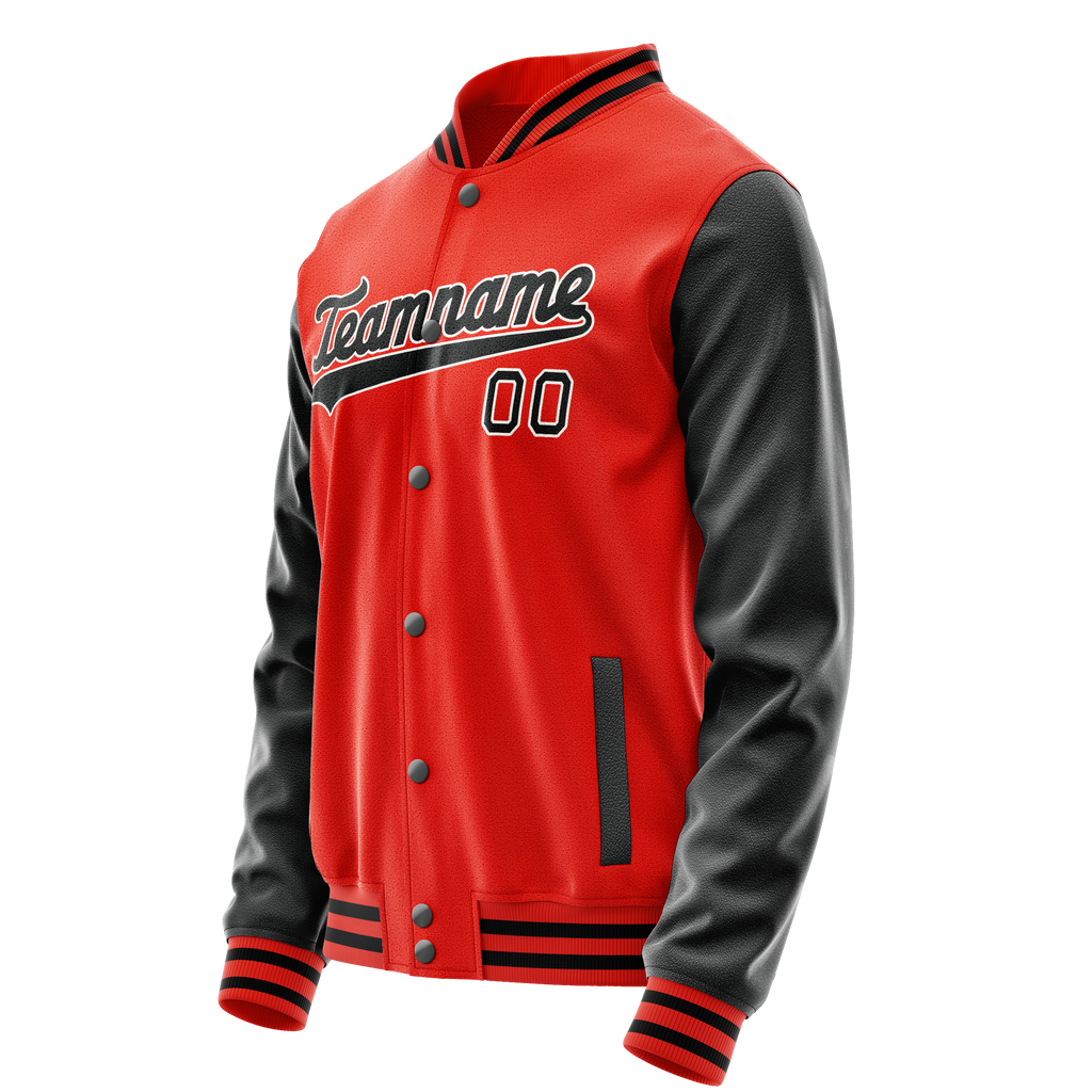 Custom Orange Black Solid Color Varsity Letterman Jacket