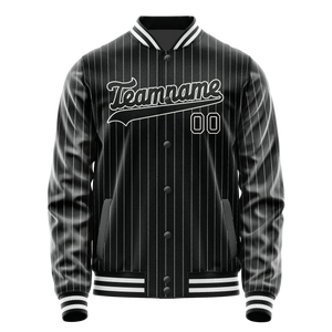Custom Black White Gray Pinstripe Varsity Letterman Jacket
