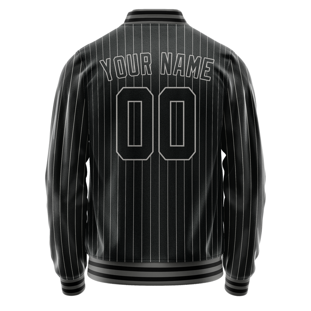 Custom Black Gray Gray Pinstripe Varsity Letterman Jacket