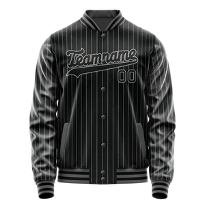 Custom Black Gray Gray Pinstripe Varsity Letterman Jacket