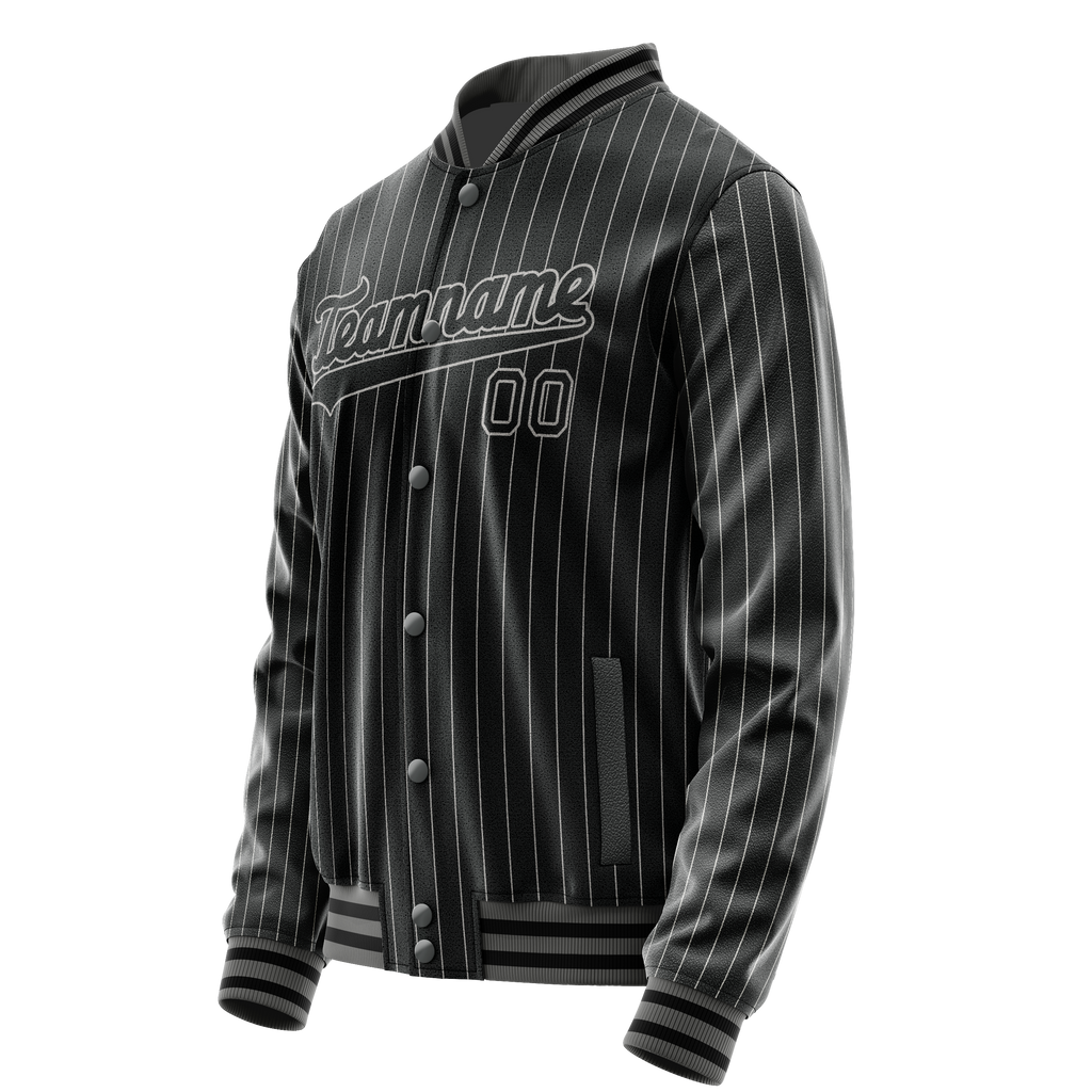 Custom Black Gray Gray Pinstripe Varsity Letterman Jacket