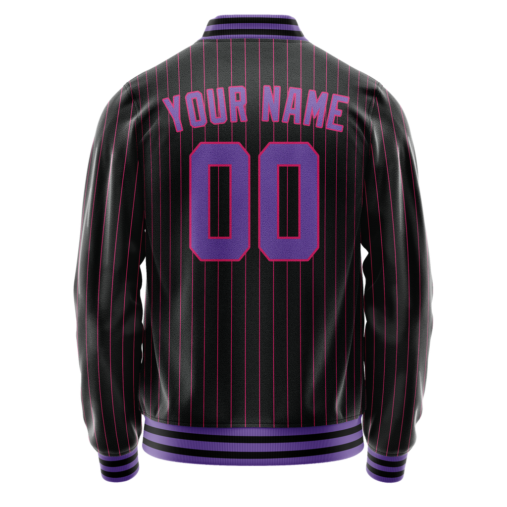 Custom Black Purple Pink Pinstripe Varsity Letterman Jacket