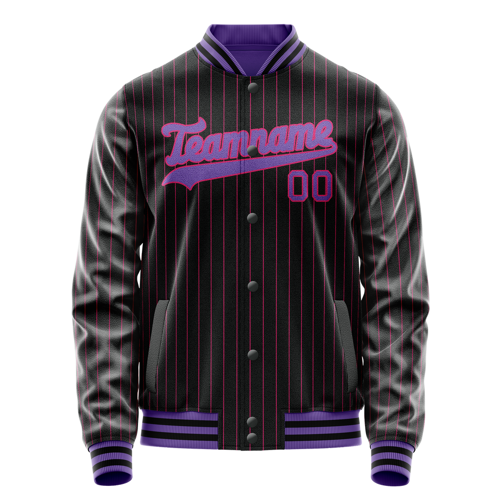Custom Black Purple Pink Pinstripe Varsity Letterman Jacket