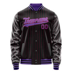 Custom Black Purple Pink Pinstripe Varsity Letterman Jacket