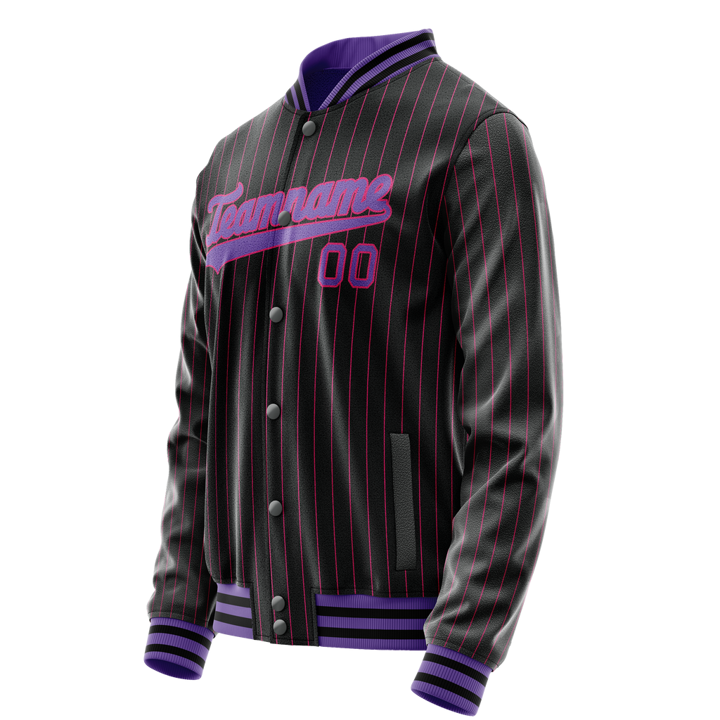 Custom Black Purple Pink Pinstripe Varsity Letterman Jacket