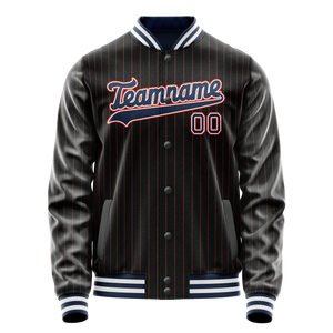Custom Black Royal Orange Pinstripe Varsity Letterman Jacket