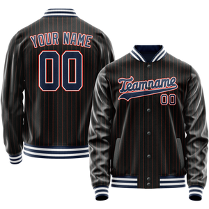 Custom Black Royal Orange Pinstripe Varsity Letterman Jacket
