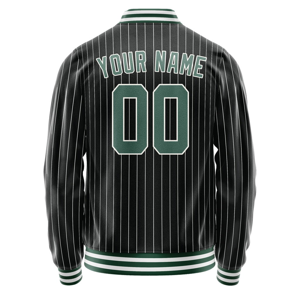 Custom Black Teal Gray Pinstripe Varsity Letterman Jacket