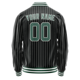 Custom Black Teal Gray Pinstripe Varsity Letterman Jacket