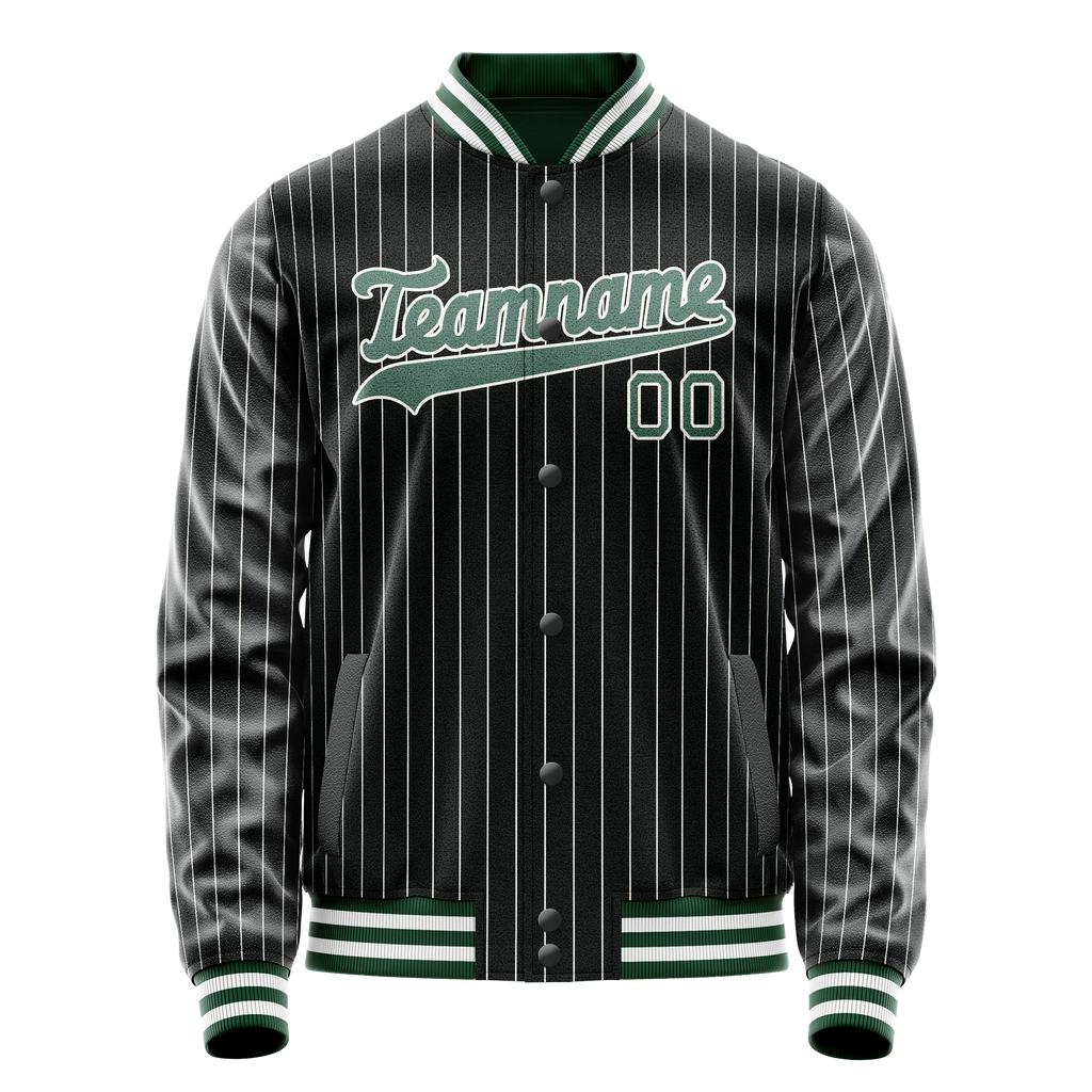 Custom Black Teal Gray Pinstripe Varsity Letterman Jacket