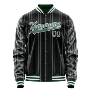 Custom Black Teal Gray Pinstripe Varsity Letterman Jacket