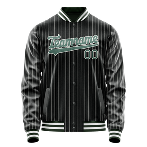 Custom Black Teal White Pinstripe Varsity Letterman Jacket