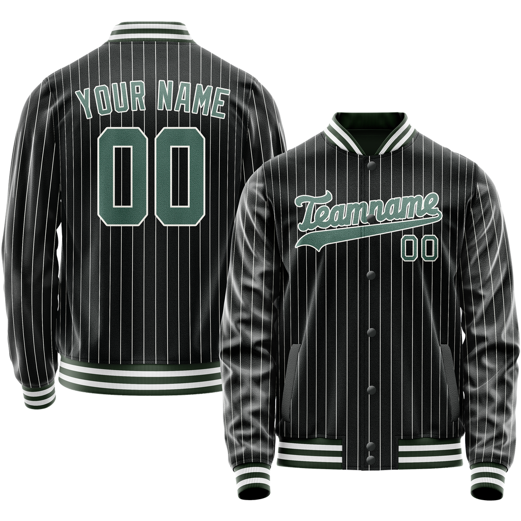 Custom Black Teal White Pinstripe Varsity Letterman Jacket