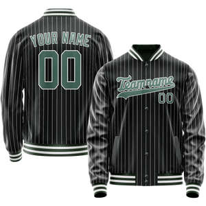 Custom Black Teal White Pinstripe Varsity Letterman Jacket