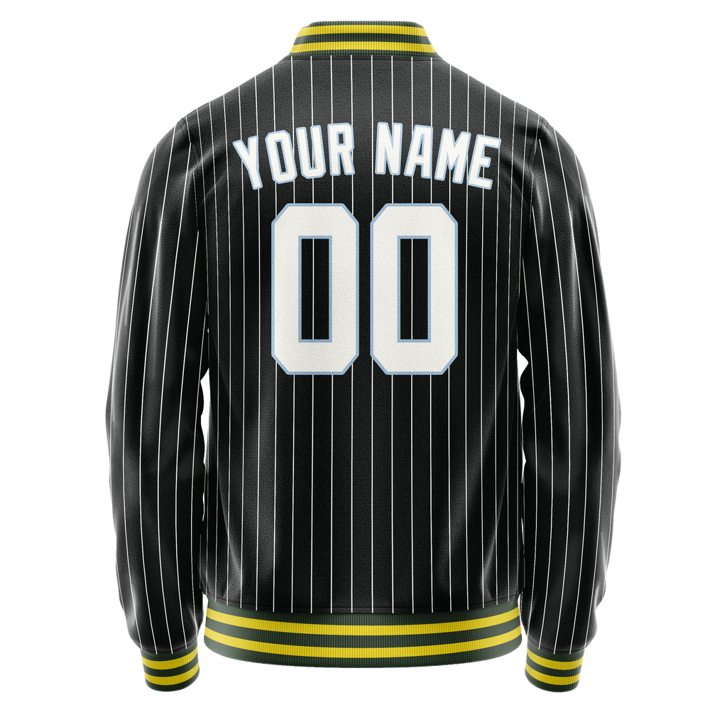 Custom Black White Gray Pinstripe Varsity Letterman Jacket