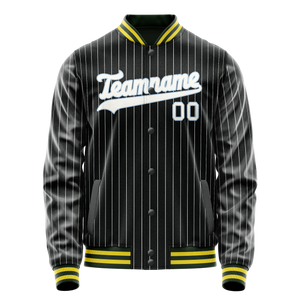 Custom Black White Gray Pinstripe Varsity Letterman Jacket