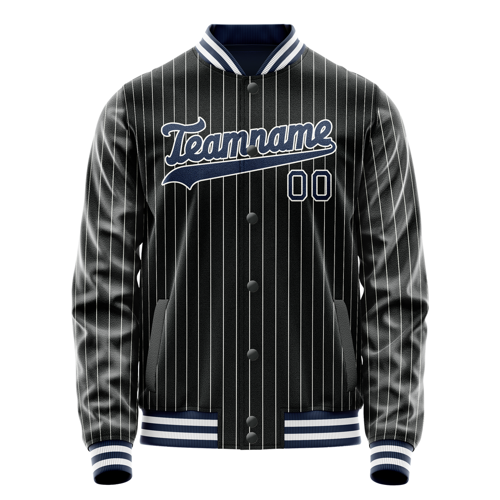 Custom Black Royal White Pinstripe Varsity Letterman Jacket