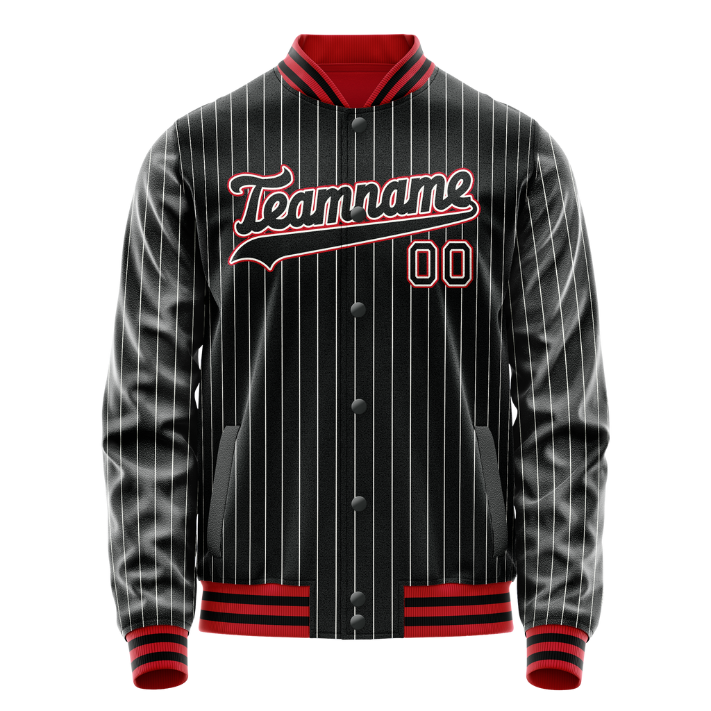 Custom Black Orange White Pinstripe Varsity Letterman Jacket