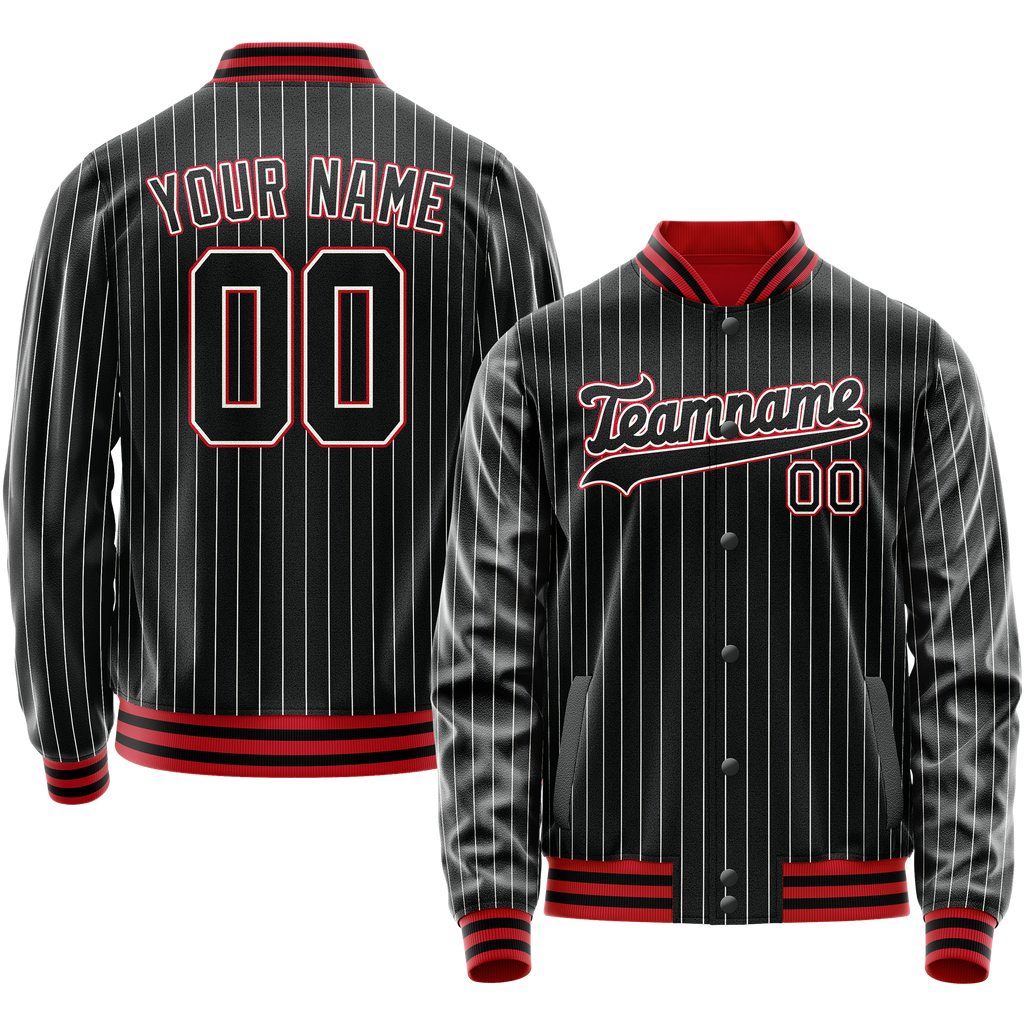 Custom Black Orange White Pinstripe Varsity Letterman Jacket