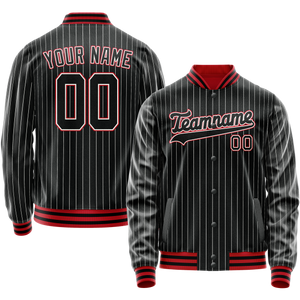Custom Black Orange White Pinstripe Varsity Letterman Jacket