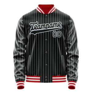 Custom Black Light-Blue Gray Pinstripe Varsity Letterman Jacket