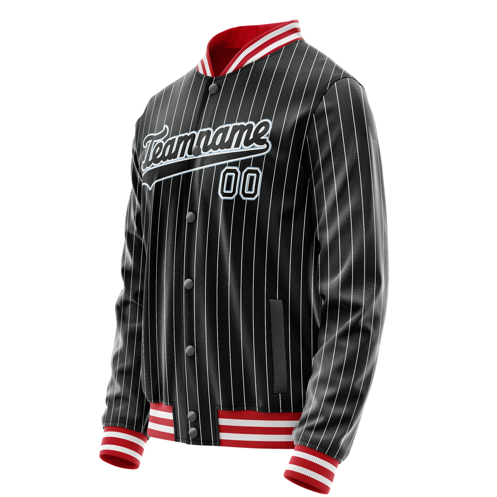 Custom Black Light-Blue Gray Pinstripe Varsity Letterman Jacket